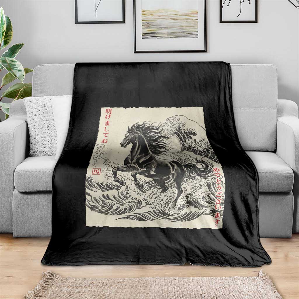 Japanese New Year 2026 Throw Blanket Year Of The Horse Tsunami Ukiyo e Art TS11 Print Your Wear