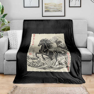 Japanese New Year 2026 Throw Blanket Year Of The Horse Tsunami Ukiyo e Art TS11 Print Your Wear
