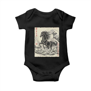 Japanese New Year 2026 Baby Onesie Year Of The Horse Tsunami Ukiyo e Art TS11 Black Print Your Wear