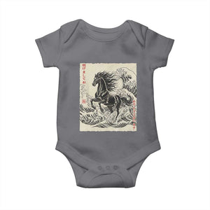 Japanese New Year 2026 Baby Onesie Year Of The Horse Tsunami Ukiyo e Art TS11 Charcoal Print Your Wear
