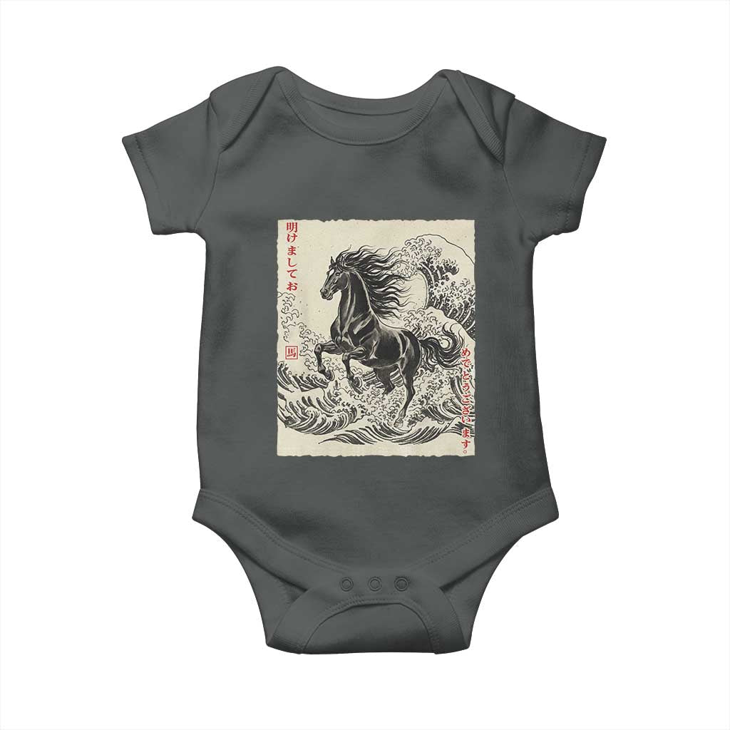 Japanese New Year 2026 Baby Onesie Year Of The Horse Tsunami Ukiyo e Art TS11 Dark Heather Print Your Wear