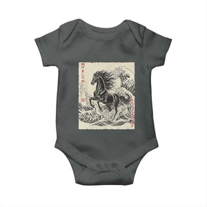 Japanese New Year 2026 Baby Onesie Year Of The Horse Tsunami Ukiyo e Art TS11 Dark Heather Print Your Wear