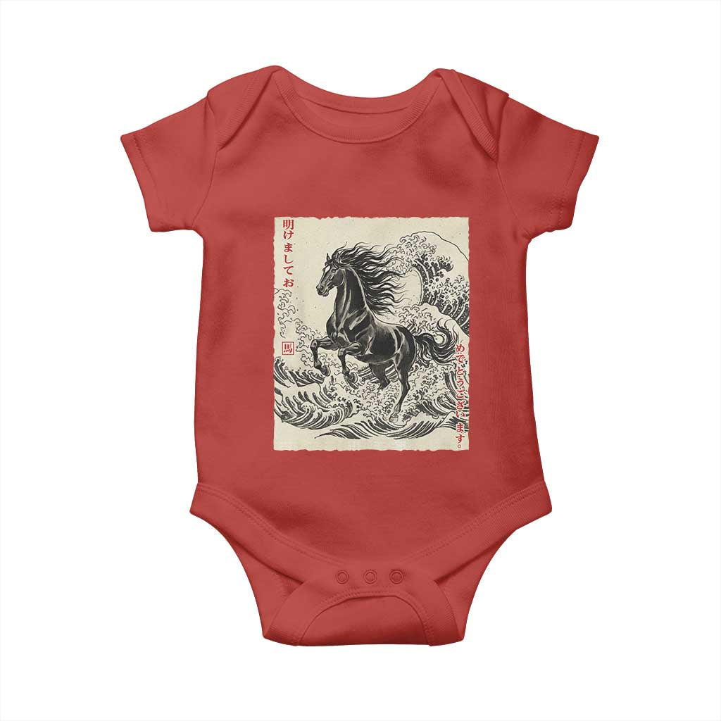 Japanese New Year 2026 Baby Onesie Year Of The Horse Tsunami Ukiyo e Art TS11 Red Print Your Wear