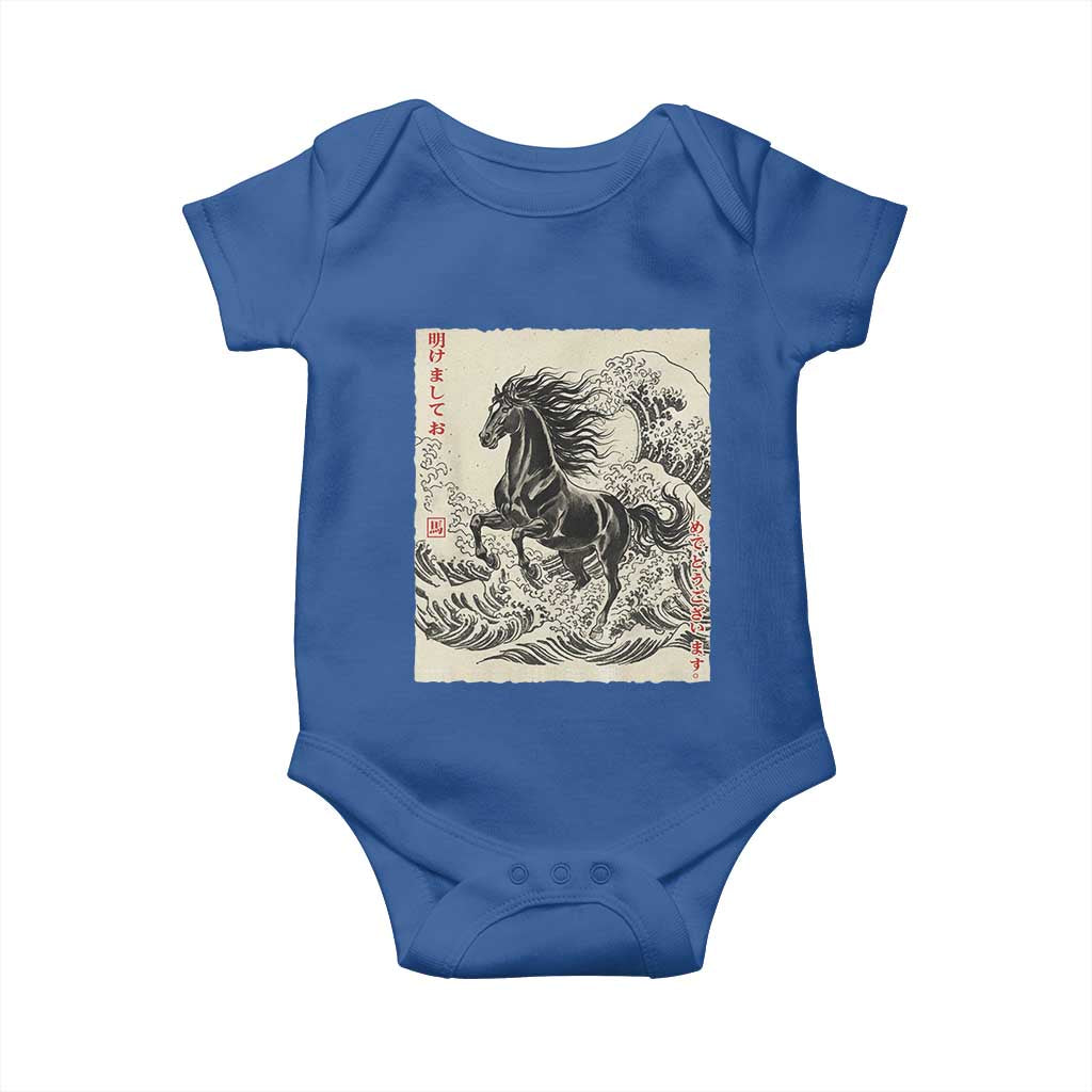 Japanese New Year 2026 Baby Onesie Year Of The Horse Tsunami Ukiyo e Art TS11 Royal Blue Print Your Wear