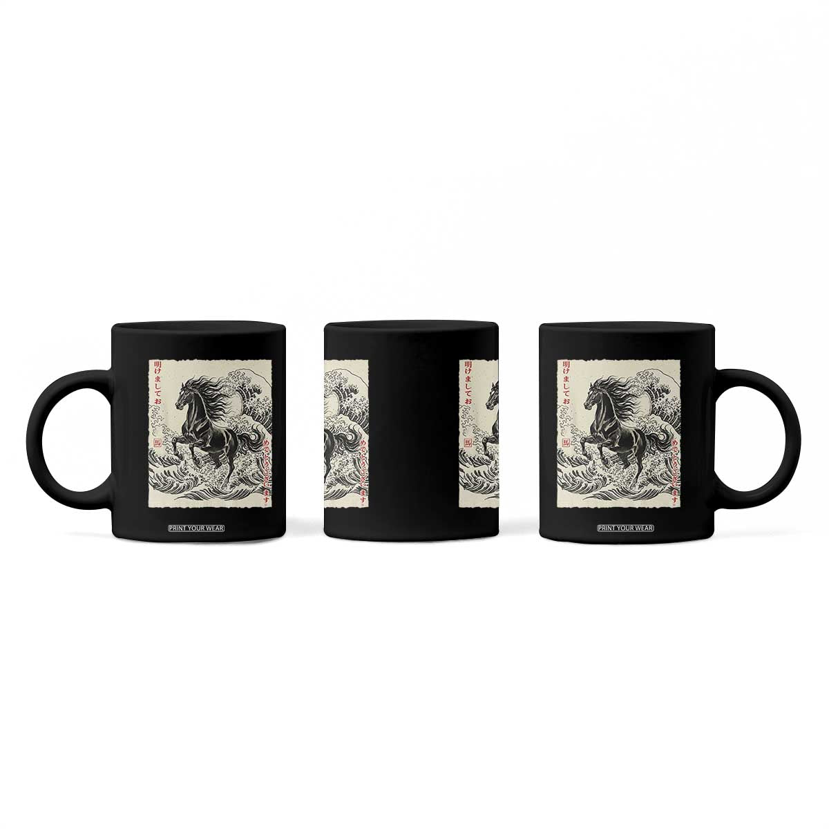 Japanese New Year 2026 Coffee Mug Year Of The Horse Tsunami Ukiyo e Art TS11 Print Your Wear
