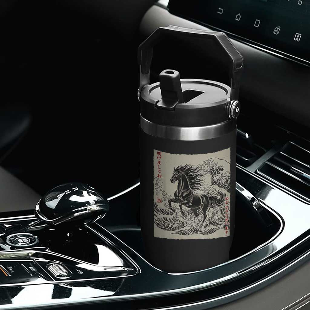 Japanese New Year 2026 Flip Straw Tumbler Year Of The Horse Tsunami Ukiyo e Art TS11 Print Your Wear