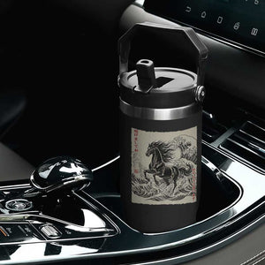 Japanese New Year 2026 Flip Straw Tumbler Year Of The Horse Tsunami Ukiyo e Art TS11 Print Your Wear
