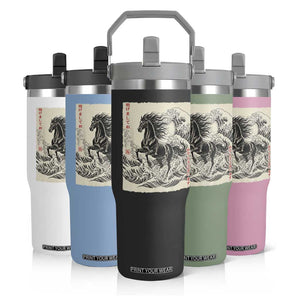 Japanese New Year 2026 Flip Straw Tumbler Year Of The Horse Tsunami Ukiyo e Art TS11 Print Your Wear