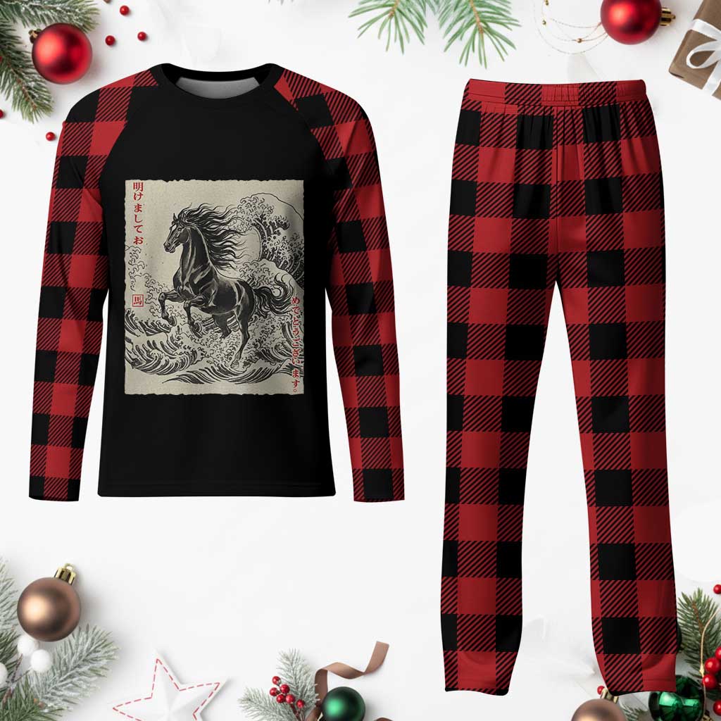 Japanese New Year 2026 Plaid Pajama Set Year Of The Horse Tsunami Ukiyo e Art TS11 Buffalo Plaid Print Your Wear