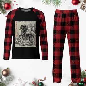 Japanese New Year 2026 Plaid Pajama Set Year Of The Horse Tsunami Ukiyo e Art TS11 Buffalo Plaid Print Your Wear