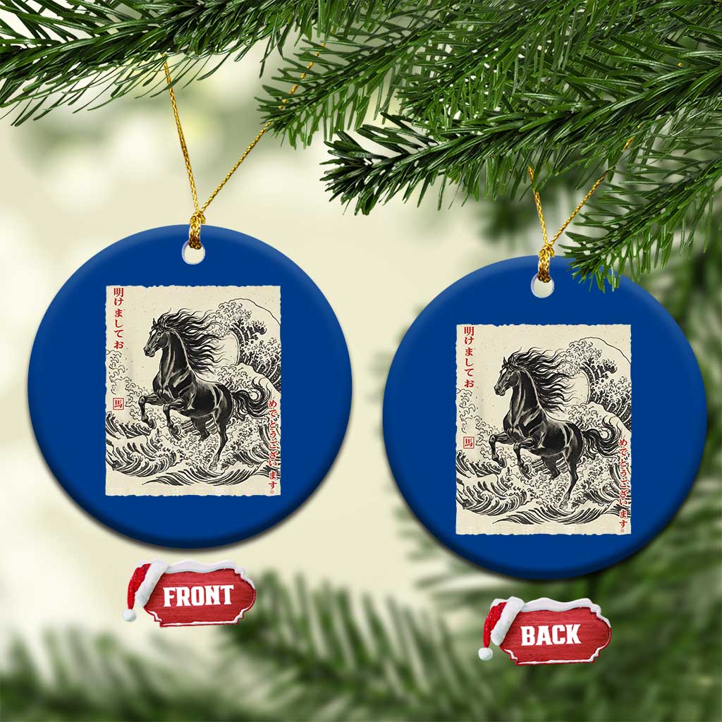 Japanese New Year 2026 Ceramic Ornament Year Of The Horse Tsunami Ukiyo e Art TS11 1pc Blue Print Your Wear