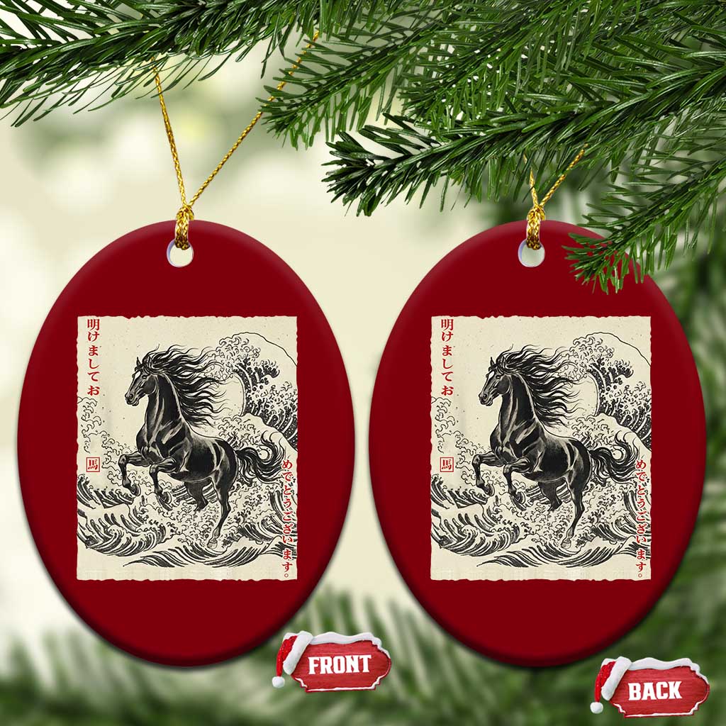 Japanese New Year 2026 Ceramic Ornament Year Of The Horse Tsunami Ukiyo e Art TS11 Print Your Wear