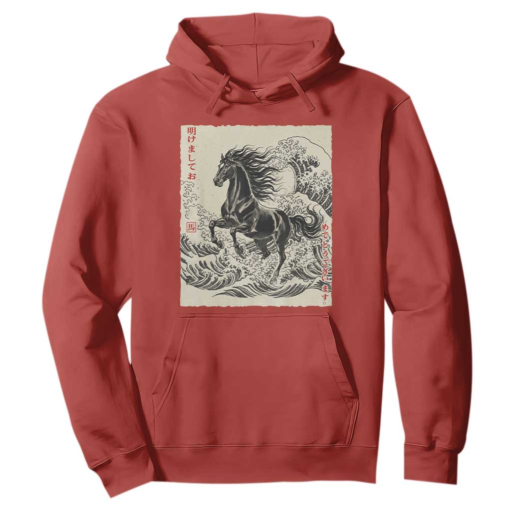 Japanese New Year 2026 Hoodie Year Of The Horse Tsunami Ukiyo e Art TS11 Red Print Your Wear
