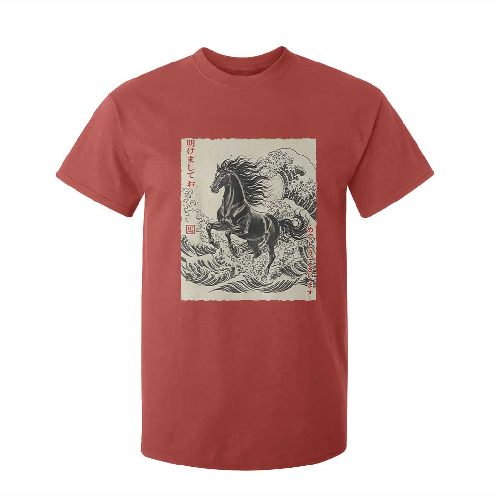 Japanese New Year 2026 T Shirt For Kid Year Of The Horse Tsunami Ukiyo e Art TS11 Red Print Your Wear
