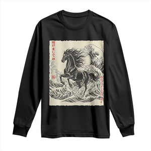 Japanese New Year 2026 Long Sleeve Shirt Year Of The Horse Tsunami Ukiyo e Art TS11 Black Print Your Wear