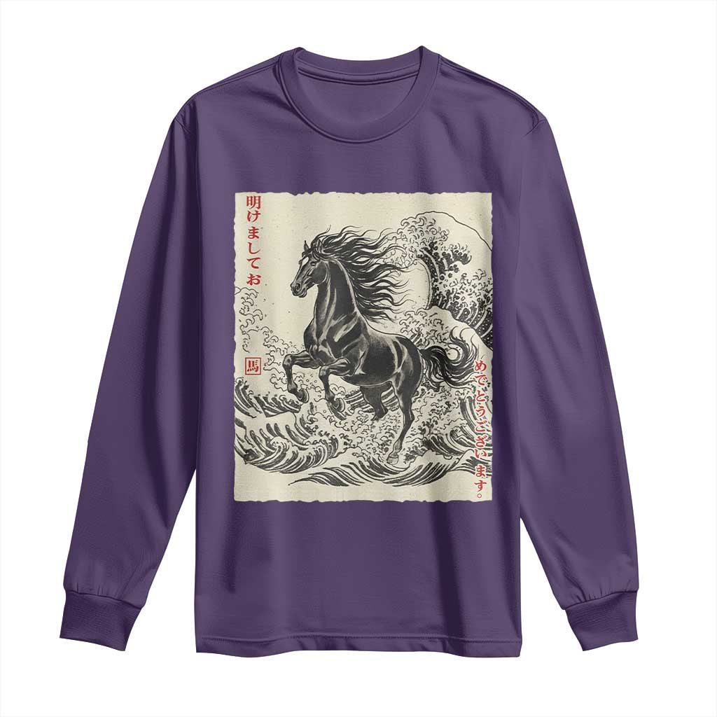 Japanese New Year 2026 Long Sleeve Shirt Year Of The Horse Tsunami Ukiyo e Art TS11 Purple Print Your Wear