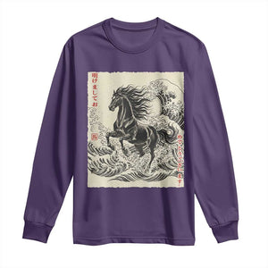 Japanese New Year 2026 Long Sleeve Shirt Year Of The Horse Tsunami Ukiyo e Art TS11 Purple Print Your Wear