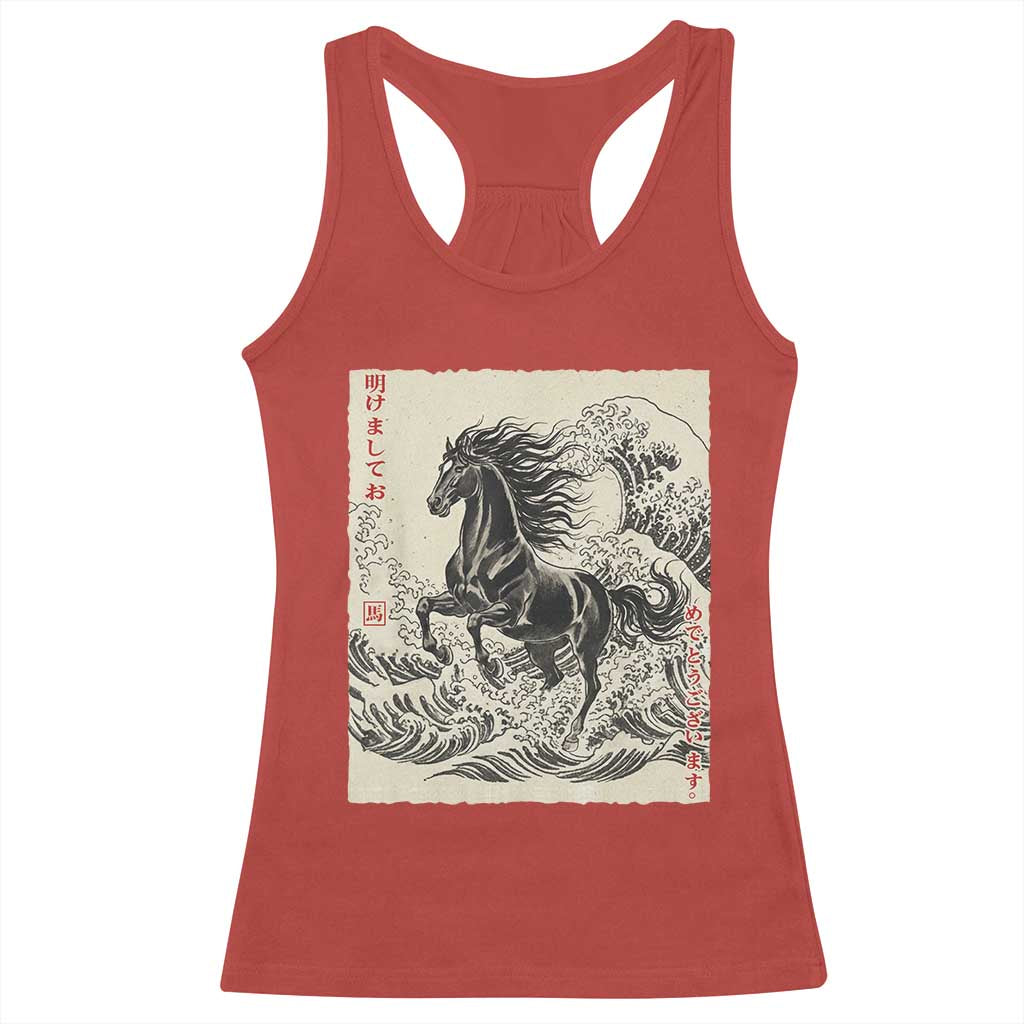 Japanese New Year 2026 Racerback Tank Top Year Of The Horse Tsunami Ukiyo e Art TS11 Red Print Your Wear