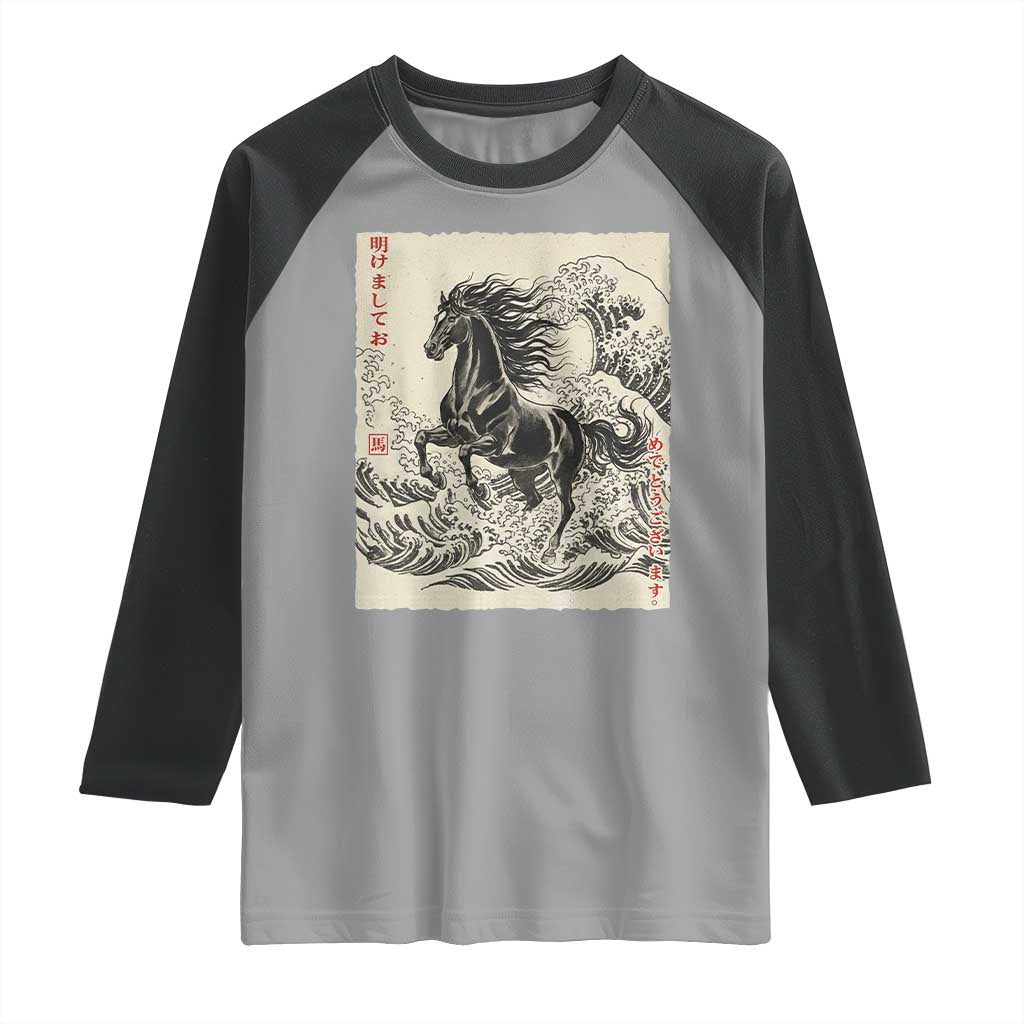 Japanese New Year 2026 Raglan Shirt Year Of The Horse Tsunami Ukiyo e Art TS11 Sport Gray Black Print Your Wear