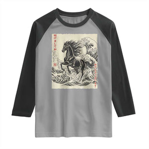 Japanese New Year 2026 Raglan Shirt Year Of The Horse Tsunami Ukiyo e Art TS11 Sport Gray Black Print Your Wear
