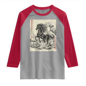 Japanese New Year 2026 Raglan Shirt Year Of The Horse Tsunami Ukiyo e Art TS11 Sport Gray Red Print Your Wear