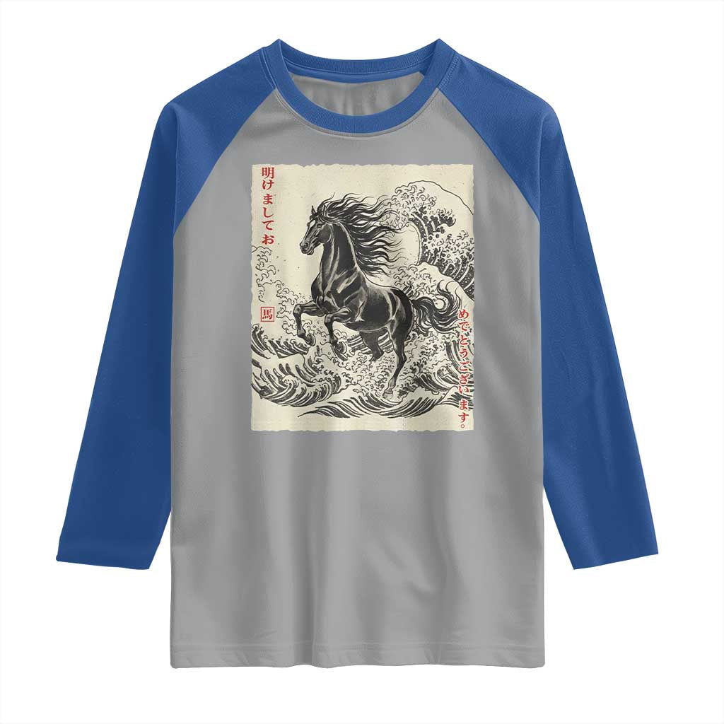 Japanese New Year 2026 Raglan Shirt Year Of The Horse Tsunami Ukiyo e Art TS11 Sport Gray Royal Print Your Wear
