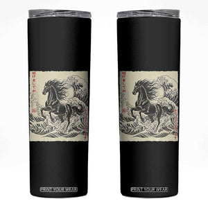 Japanese New Year 2026 Skinny Tumbler Year Of The Horse Tsunami Ukiyo e Art TS11 Black Print Your Wear
