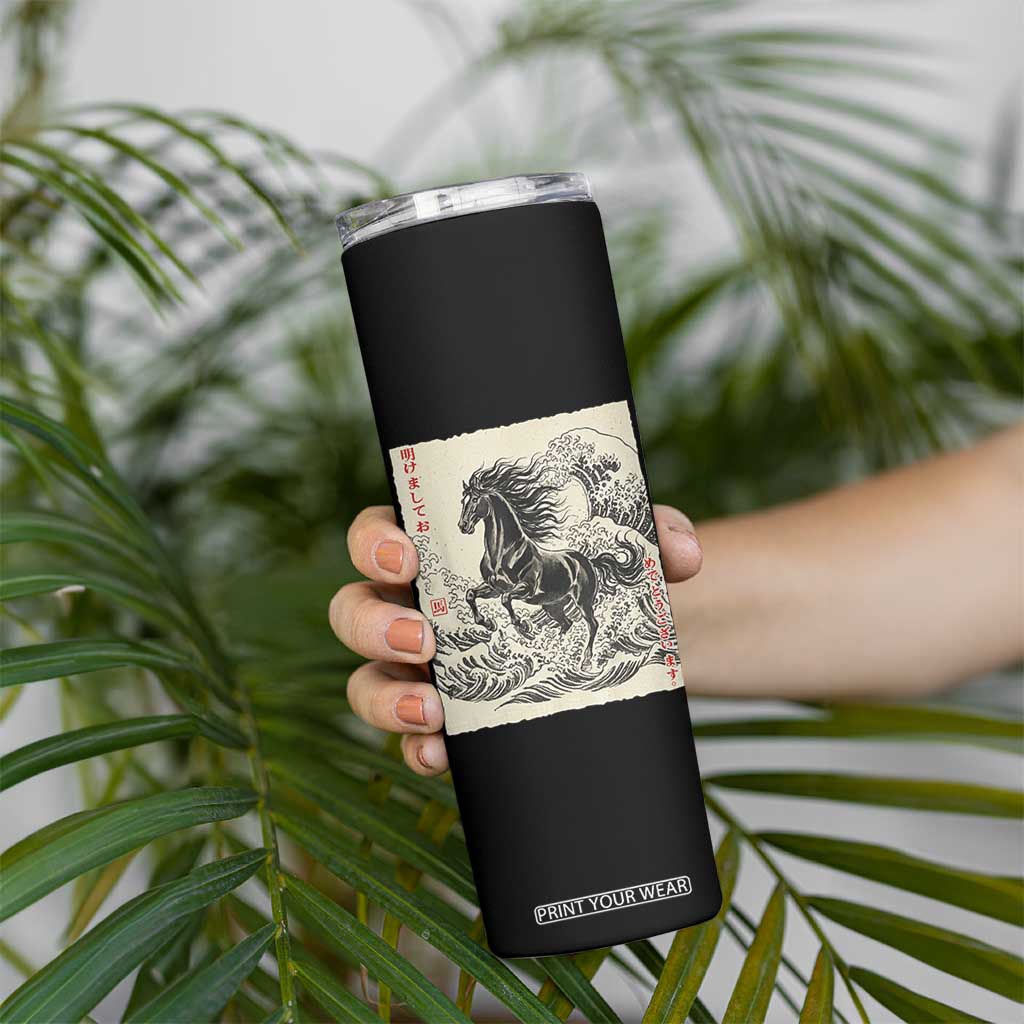 Japanese New Year 2026 Skinny Tumbler Year Of The Horse Tsunami Ukiyo e Art TS11 Print Your Wear