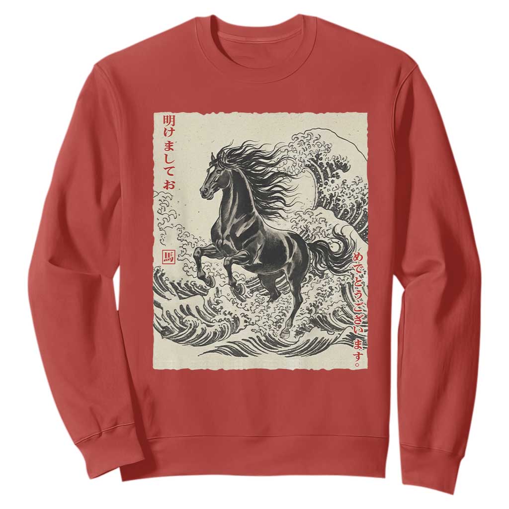 Japanese New Year 2026 Sweatshirt Year Of The Horse Tsunami Ukiyo e Art TS11 Red Print Your Wear