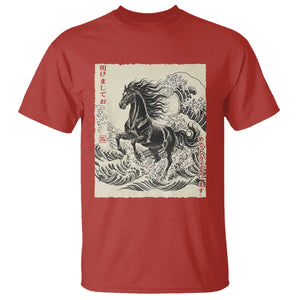 Japanese New Year 2026 T Shirt Year Of The Horse Tsunami Ukiyo e Art TS11 Red Print Your Wear