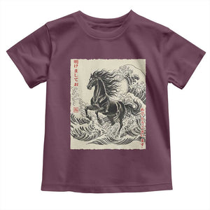 Japanese New Year 2026 Toddler T Shirt Year Of The Horse Tsunami Ukiyo e Art TS11 Maroon Print Your Wear
