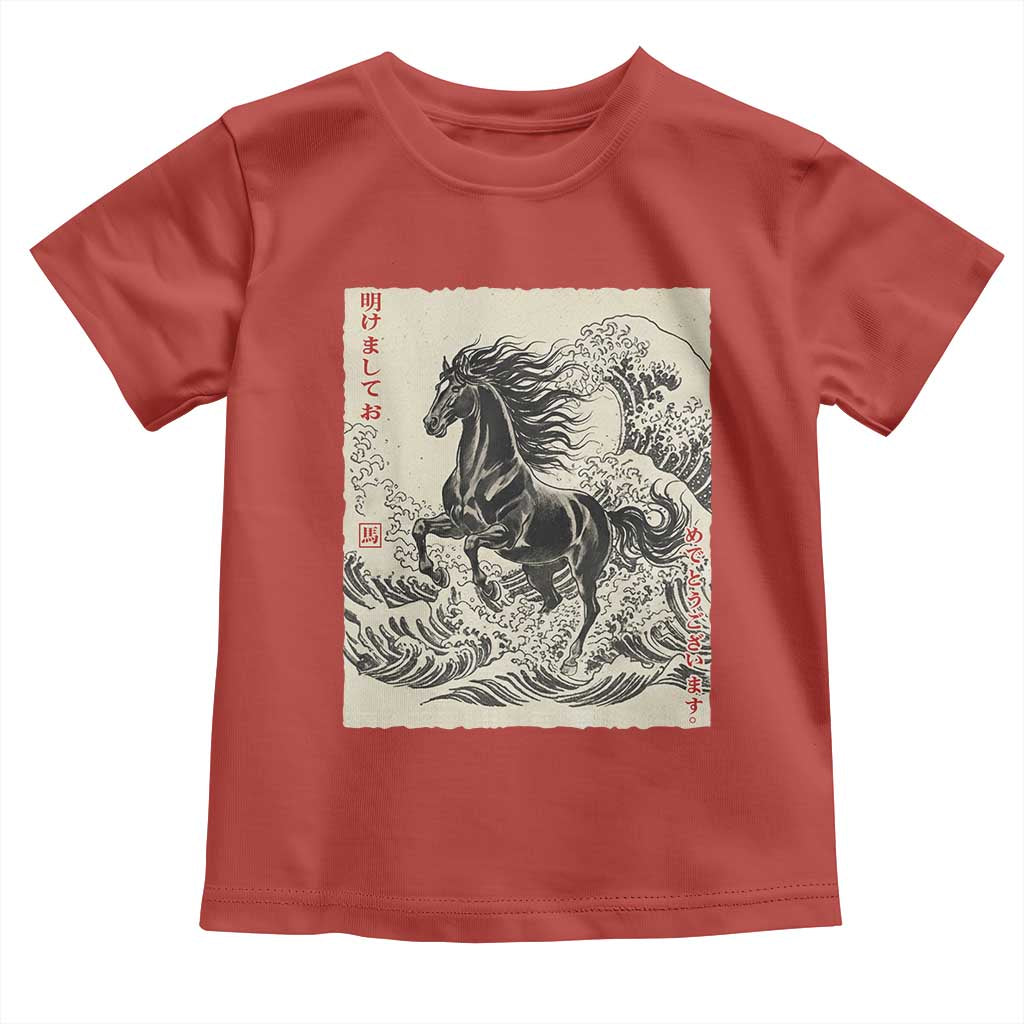 Japanese New Year 2026 Toddler T Shirt Year Of The Horse Tsunami Ukiyo e Art TS11 Red Print Your Wear