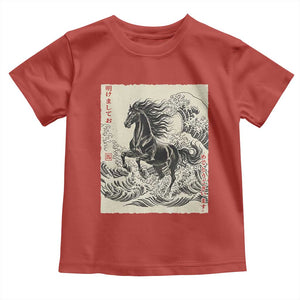 Japanese New Year 2026 Toddler T Shirt Year Of The Horse Tsunami Ukiyo e Art TS11 Red Print Your Wear