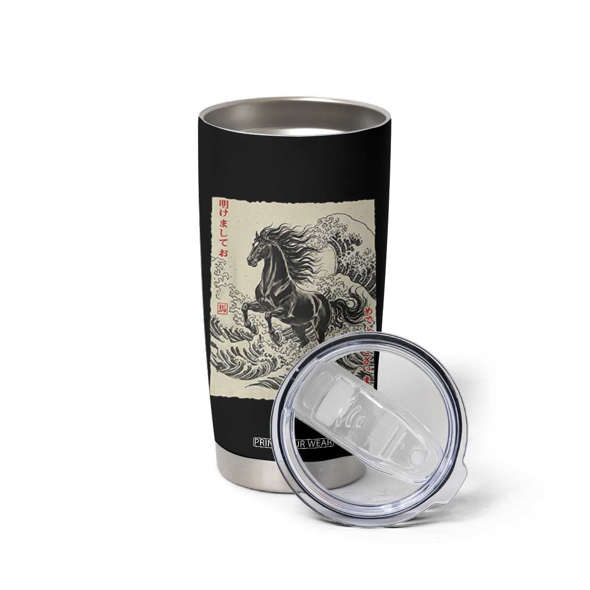 Japanese New Year 2026 Tumbler Cup Year Of The Horse Tsunami Ukiyo e Art TS11 Print Your Wear