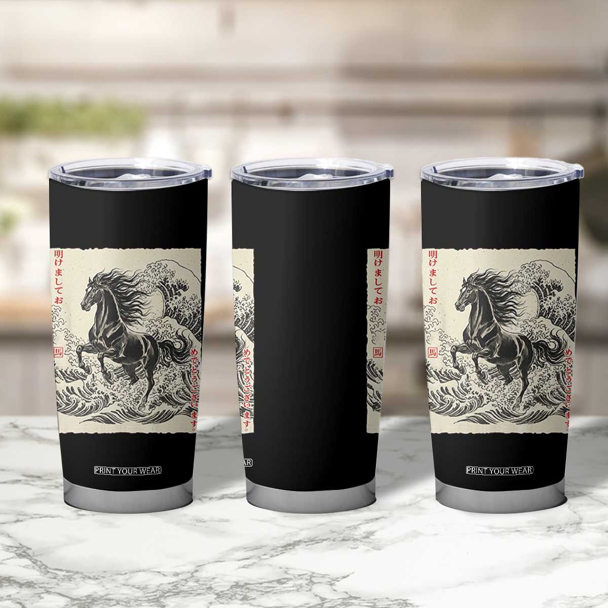 Japanese New Year 2026 Tumbler Cup Year Of The Horse Tsunami Ukiyo e Art TS11 Print Your Wear