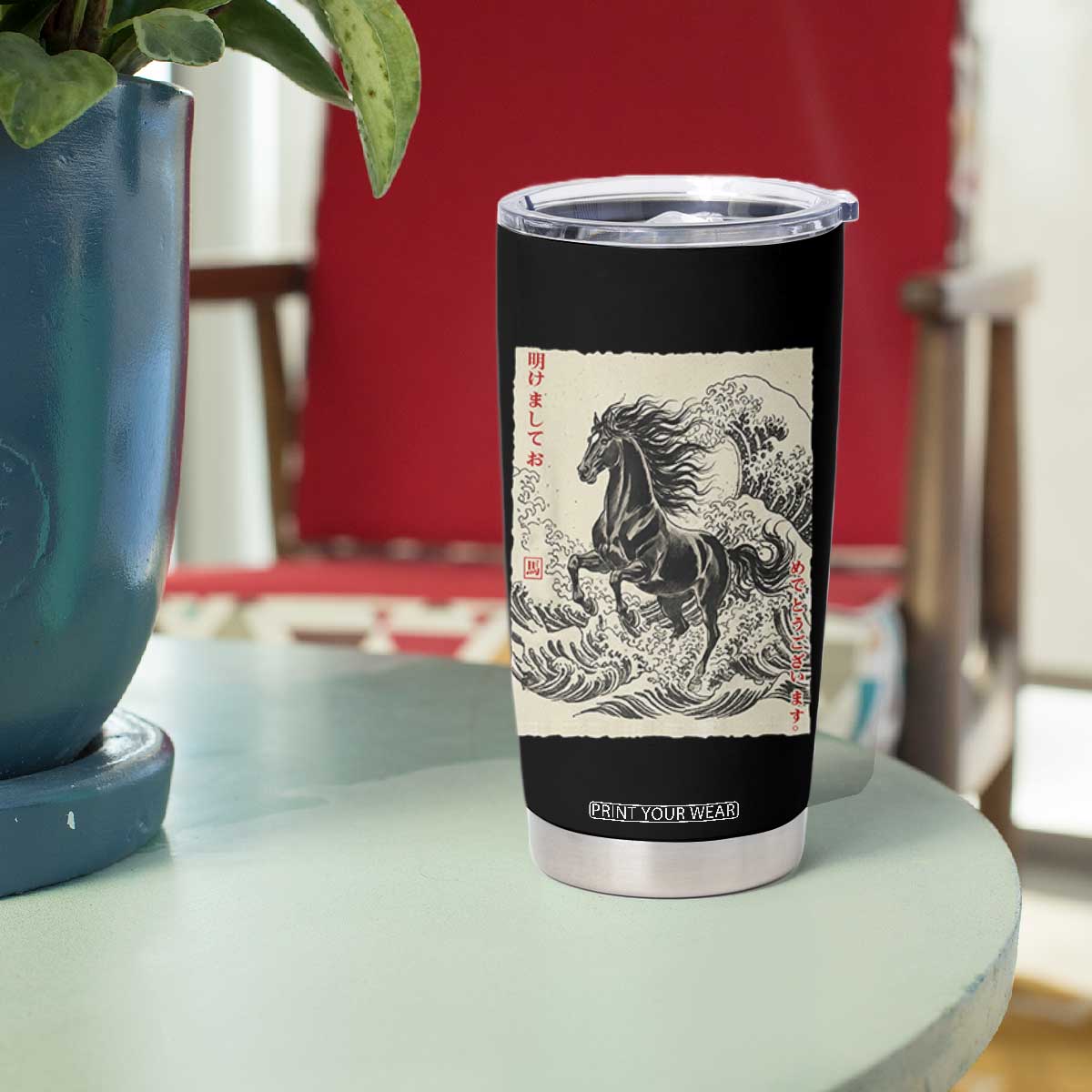 Japanese New Year 2026 Tumbler Cup Year Of The Horse Tsunami Ukiyo e Art TS11 Print Your Wear