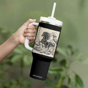 Japanese New Year 2026 Tumbler With Handle Year Of The Horse Tsunami Ukiyo e Art TS11 Print Your Wear