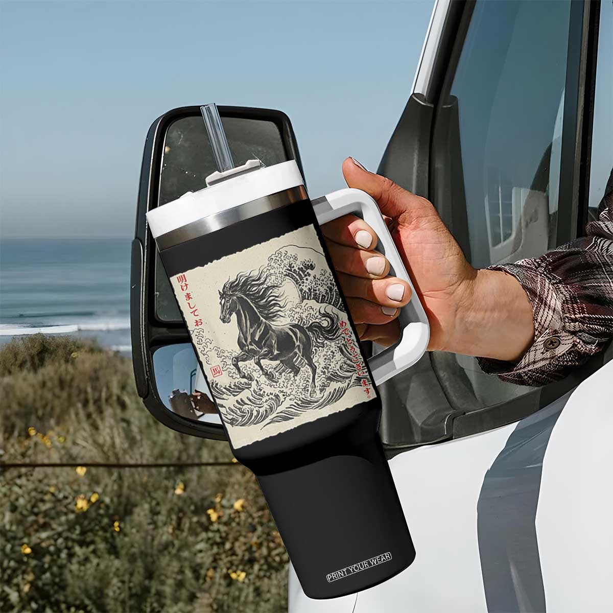 Japanese New Year 2026 Tumbler With Handle Year Of The Horse Tsunami Ukiyo e Art TS11 Print Your Wear
