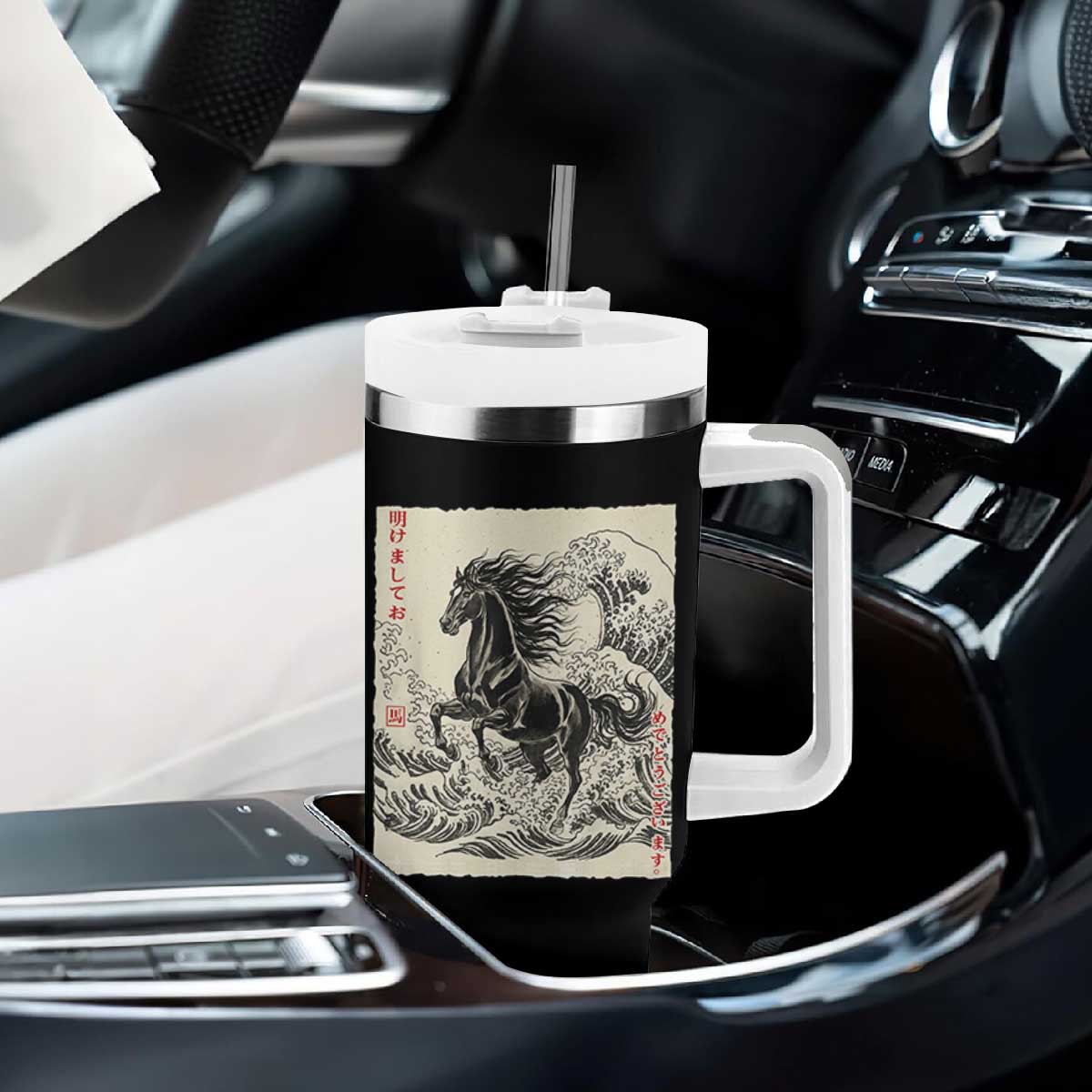 Japanese New Year 2026 Tumbler With Handle Year Of The Horse Tsunami Ukiyo e Art TS11 Print Your Wear