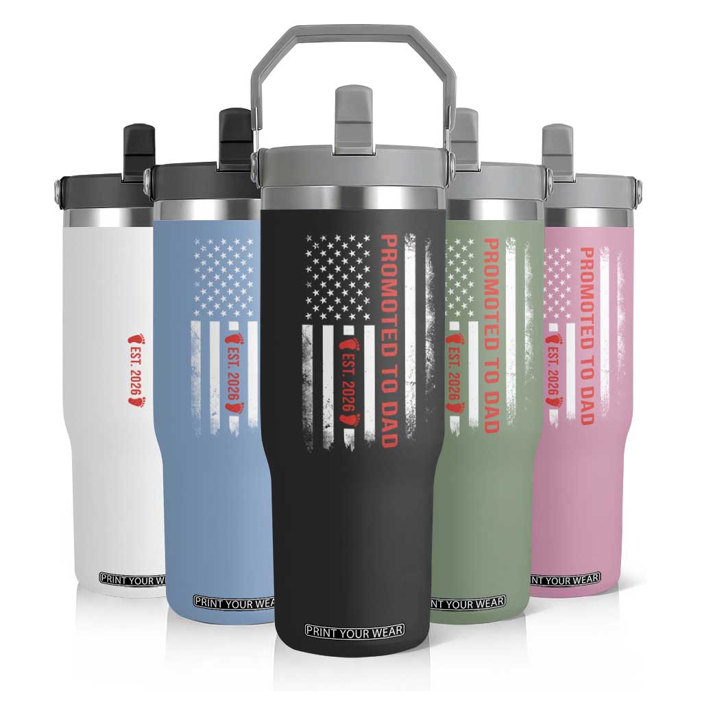 Promoted To Dad Est 2026 Flip Straw Tumbler New Dad 2026 Baby Announcement TS11 Print Your Wear