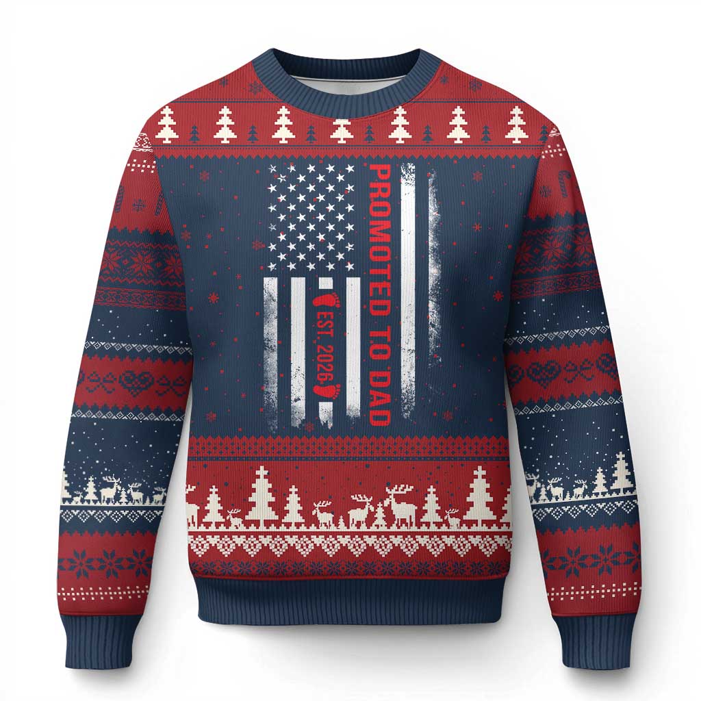 Promoted To Dad Est 2026 Ugly Christmas Sweater New Dad 2026 Baby Announcement TS11 Navy Red Print Your Wear