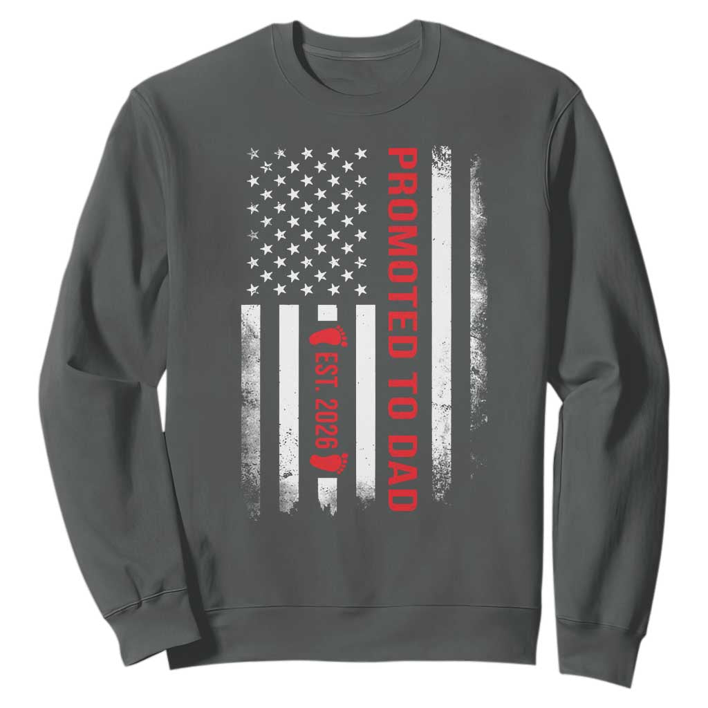 Promoted To Dad Est 2026 Sweatshirt New Dad 2026 Baby Announcement TS11 Dark Heather Print Your Wear