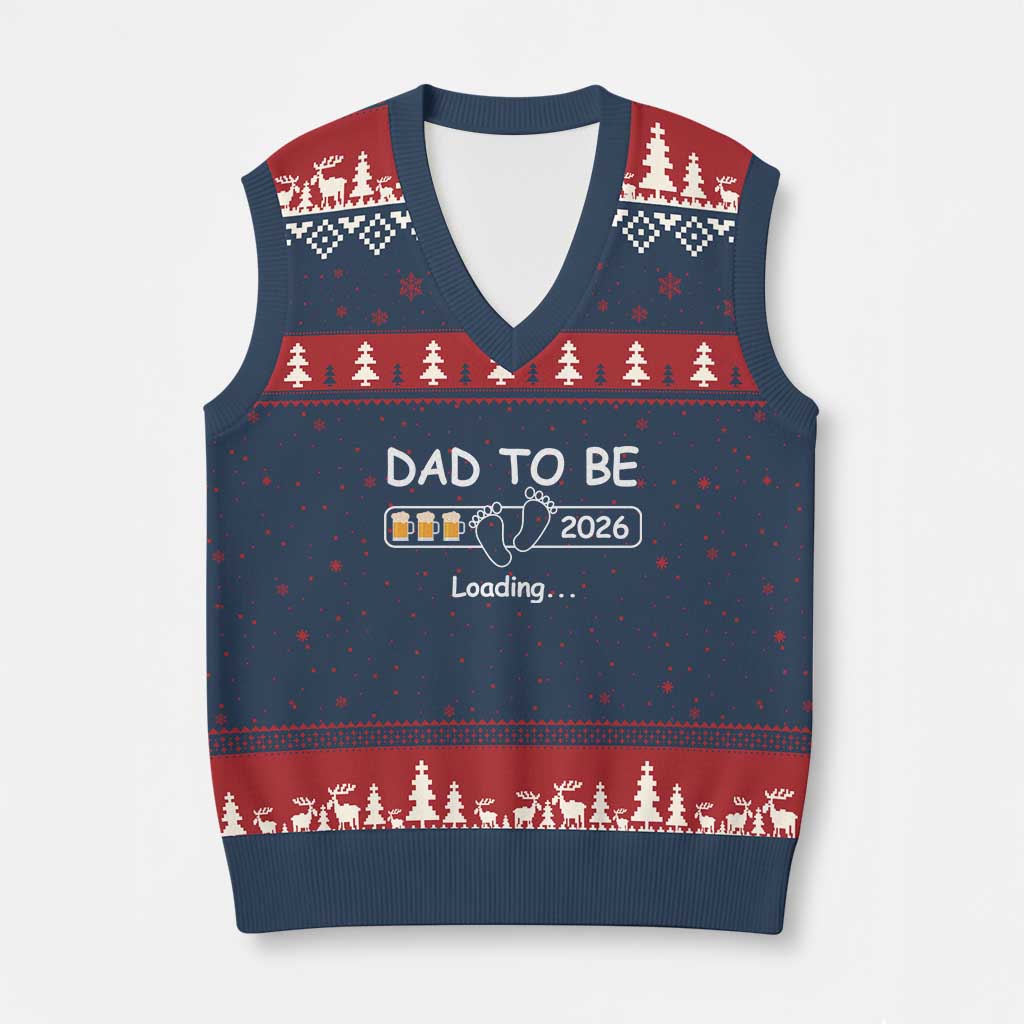 Funny Dad To Be 2026 Loading V-Neck Knit Sweater Vest New Dad Beer Lover TS11 Navy Red Print Your Wear