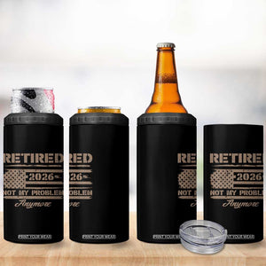 Retired 2026 Not My Problem Anymore 4 in 1 Can Cooler Tumbler Funny Retirement Vintage American Flag TS11 Print Your Wear