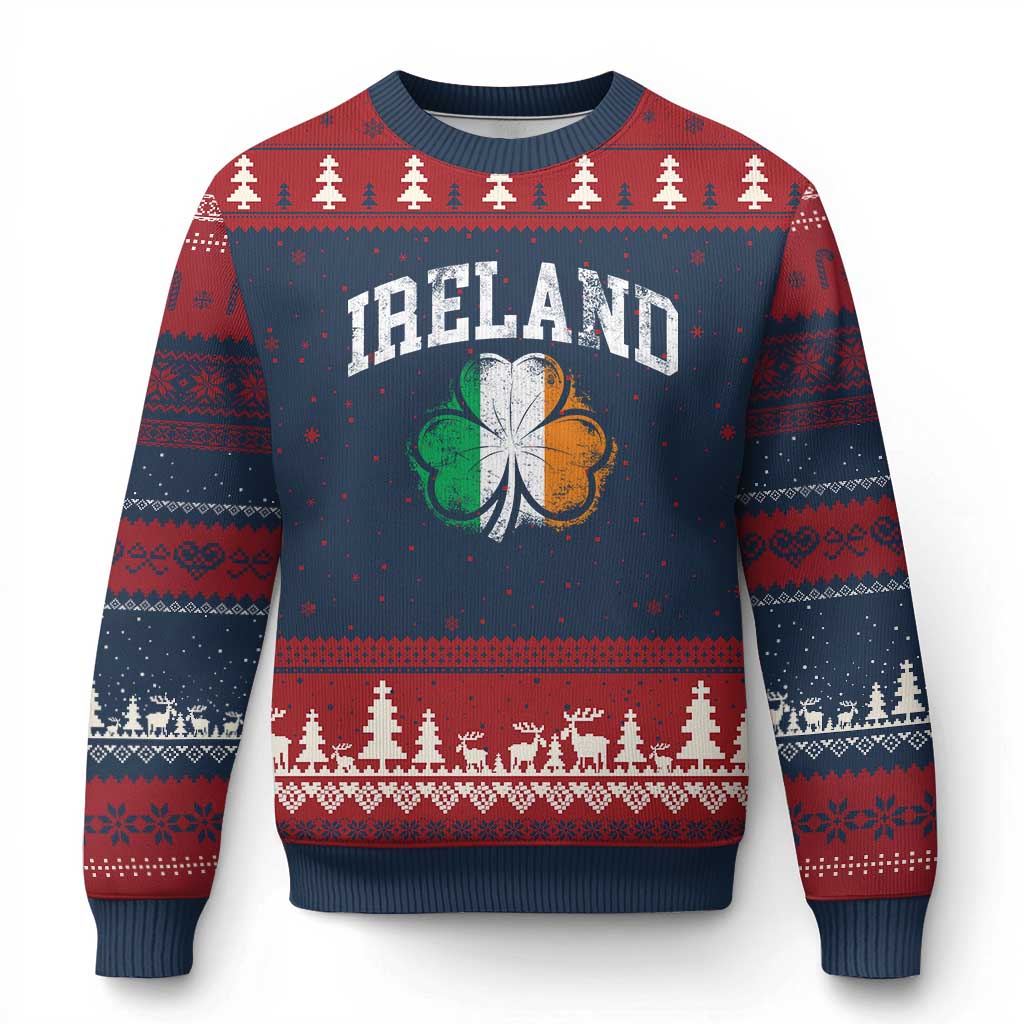 Irish Pride Ugly Christmas Sweater Ireland Shamrock Flag St Patricks Day TS11 Navy Red Print Your Wear