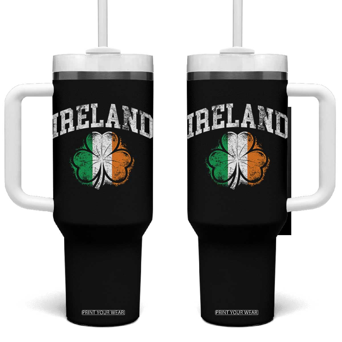 Irish Pride Tumbler With Handle Ireland Shamrock Flag St Patricks Day TS11 One Size: 40 oz Black Print Your Wear
