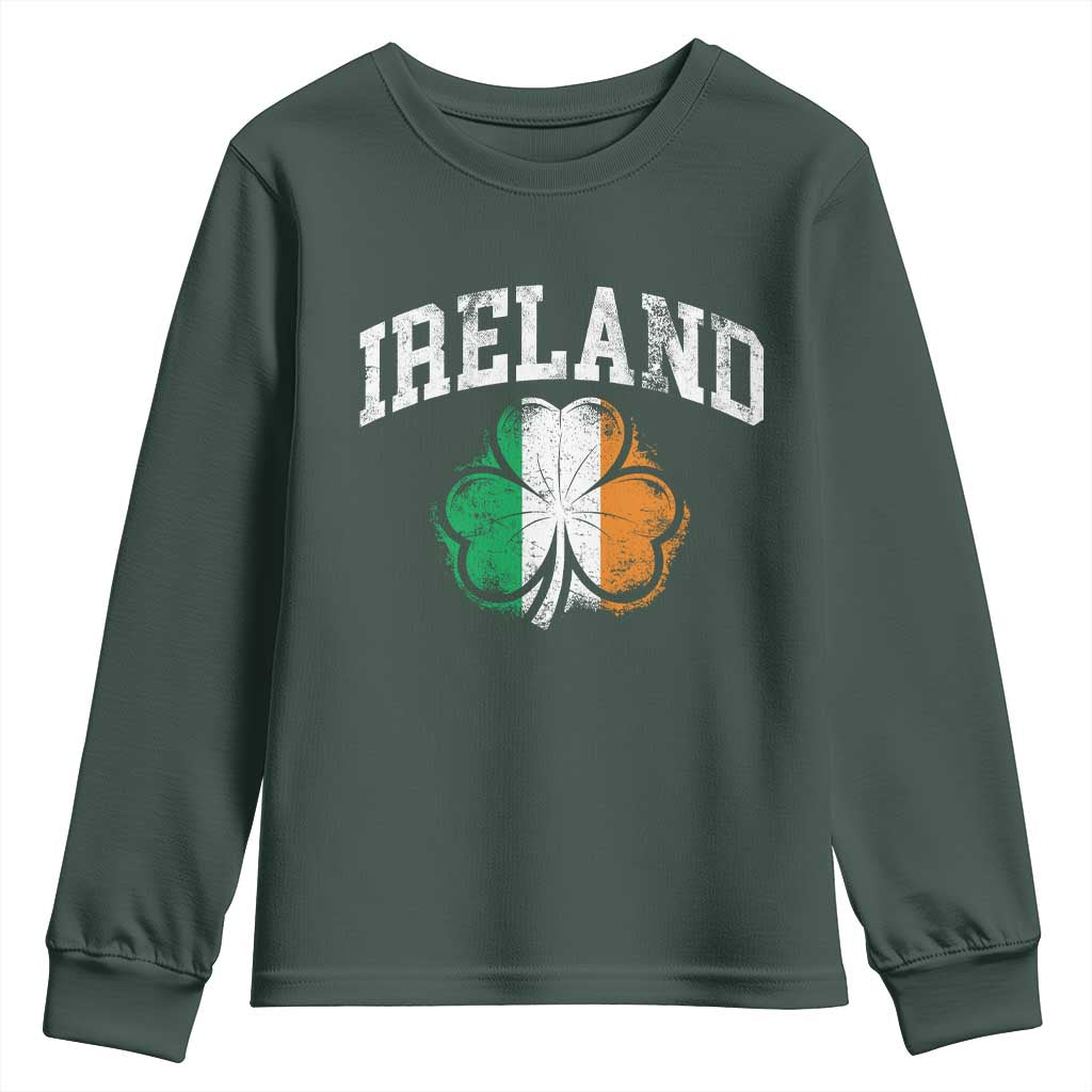 Irish Pride Youth Sweatshirt Ireland Shamrock Flag St Patricks Day TS11 Dark Forest Green Print Your Wear