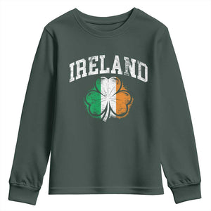 Irish Pride Youth Sweatshirt Ireland Shamrock Flag St Patricks Day TS11 Dark Forest Green Print Your Wear