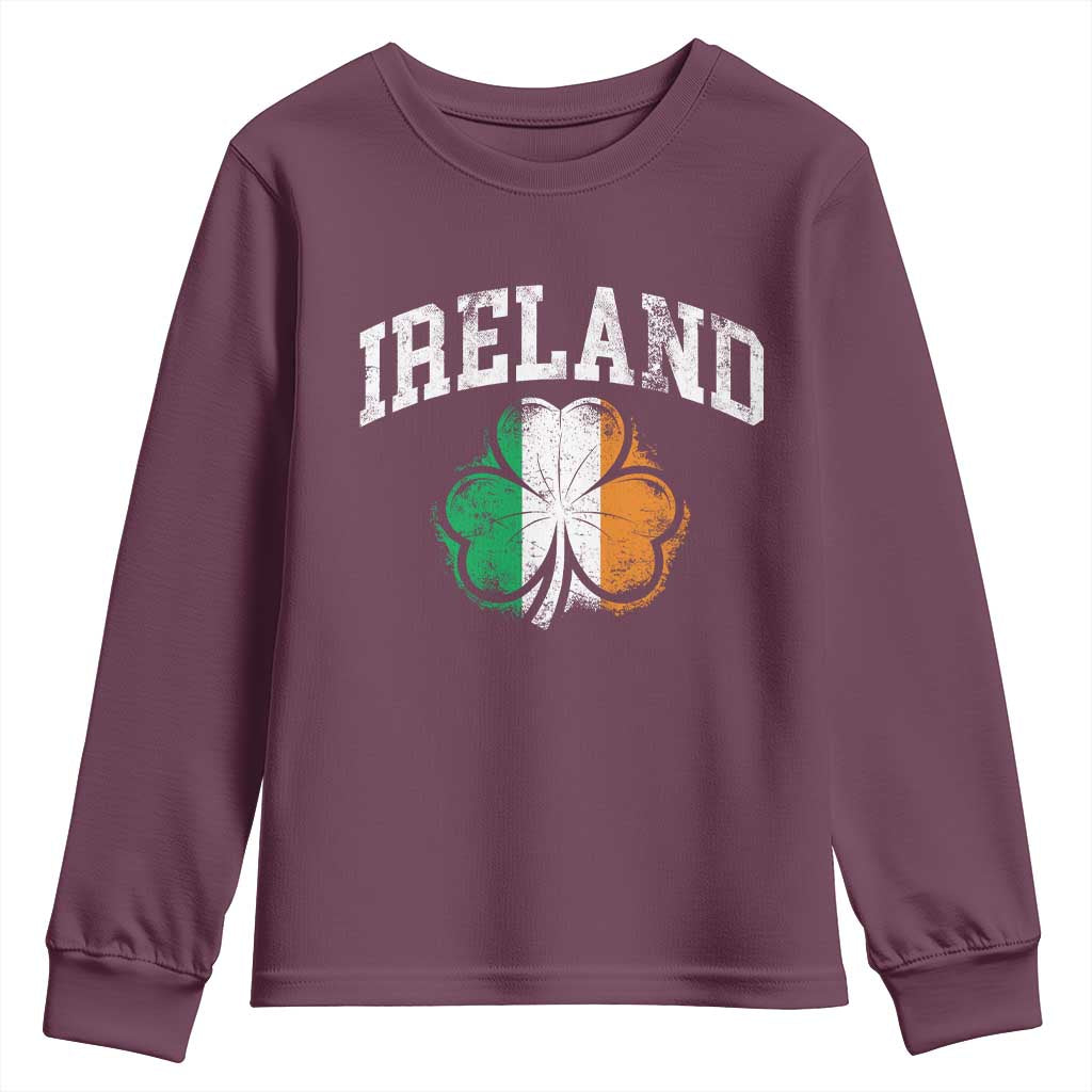 Irish Pride Youth Sweatshirt Ireland Shamrock Flag St Patricks Day TS11 Maroon Print Your Wear