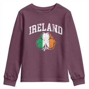 Irish Pride Youth Sweatshirt Ireland Shamrock Flag St Patricks Day TS11 Maroon Print Your Wear
